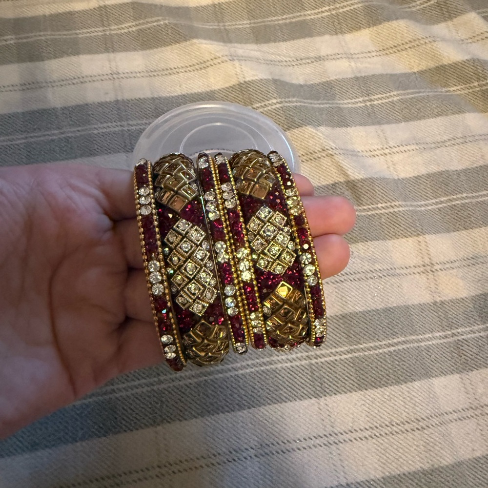 Elegant Gold and Red Bangle Set
